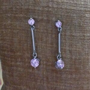 Silver Tone Pink Quartz Dangle Post Earrings